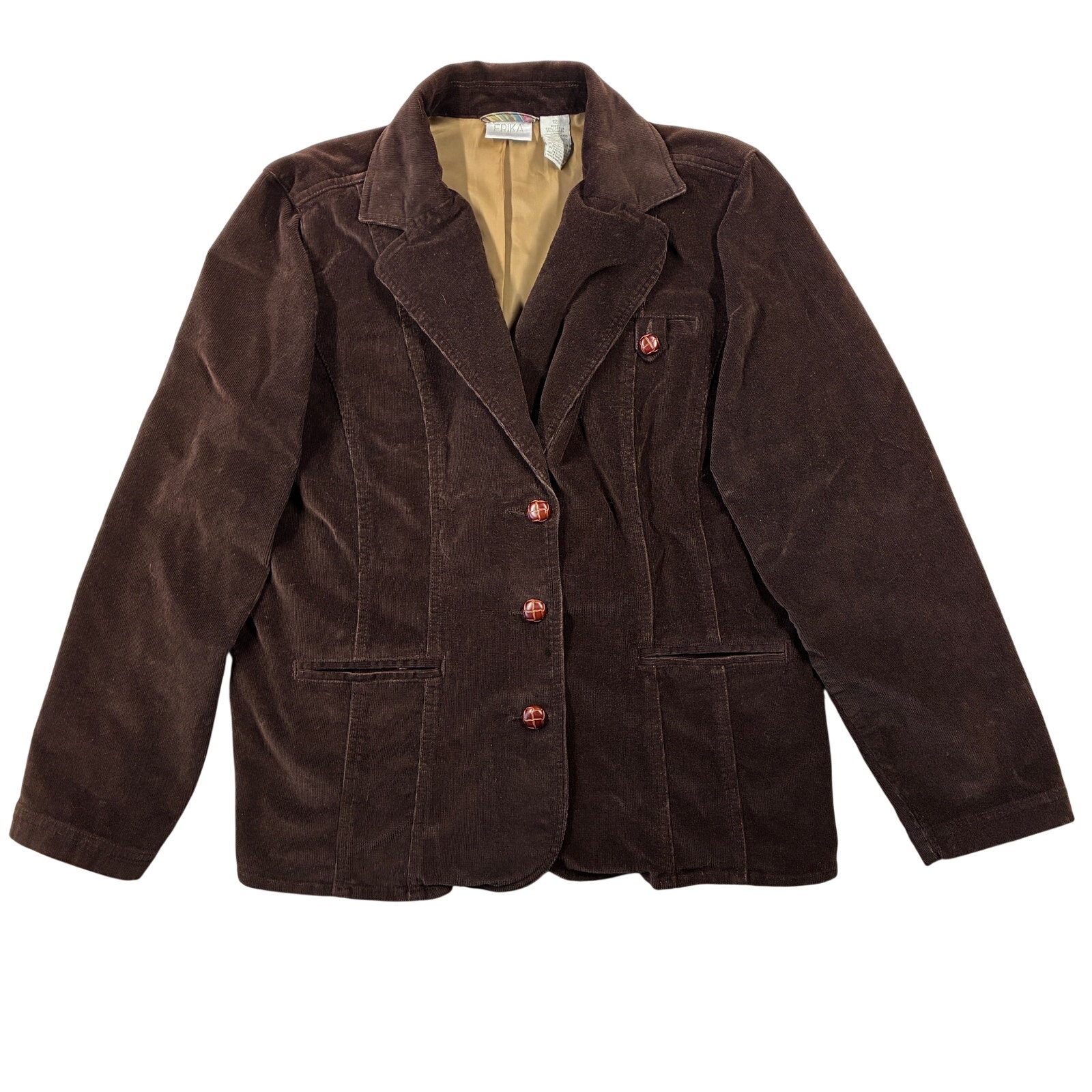 Vintage Erika Blazer Jacket Womens 12 Brown Corduroy Stretch Button Front Work